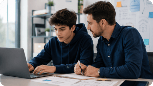 A counselor with a student deciding for his college application list of schools.